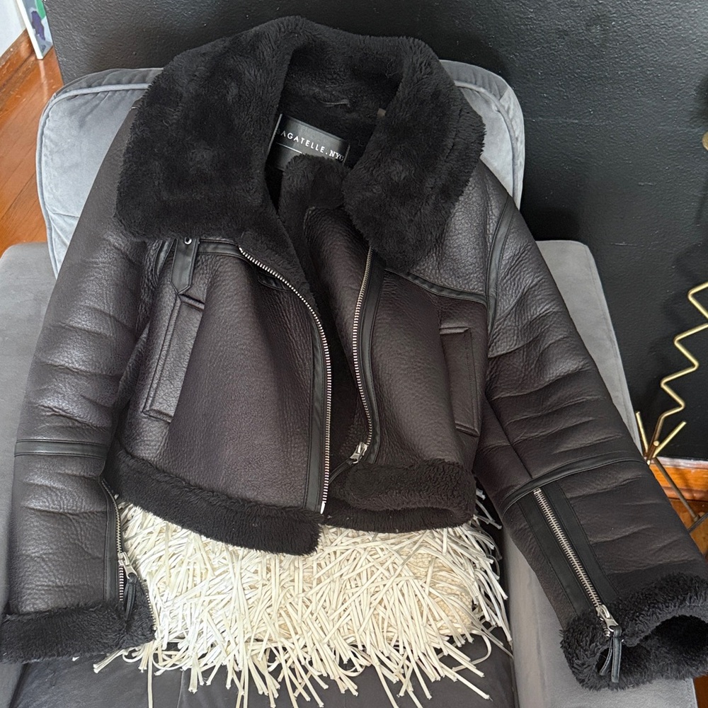 Bagatelle Black Leather Shearling Jacket
